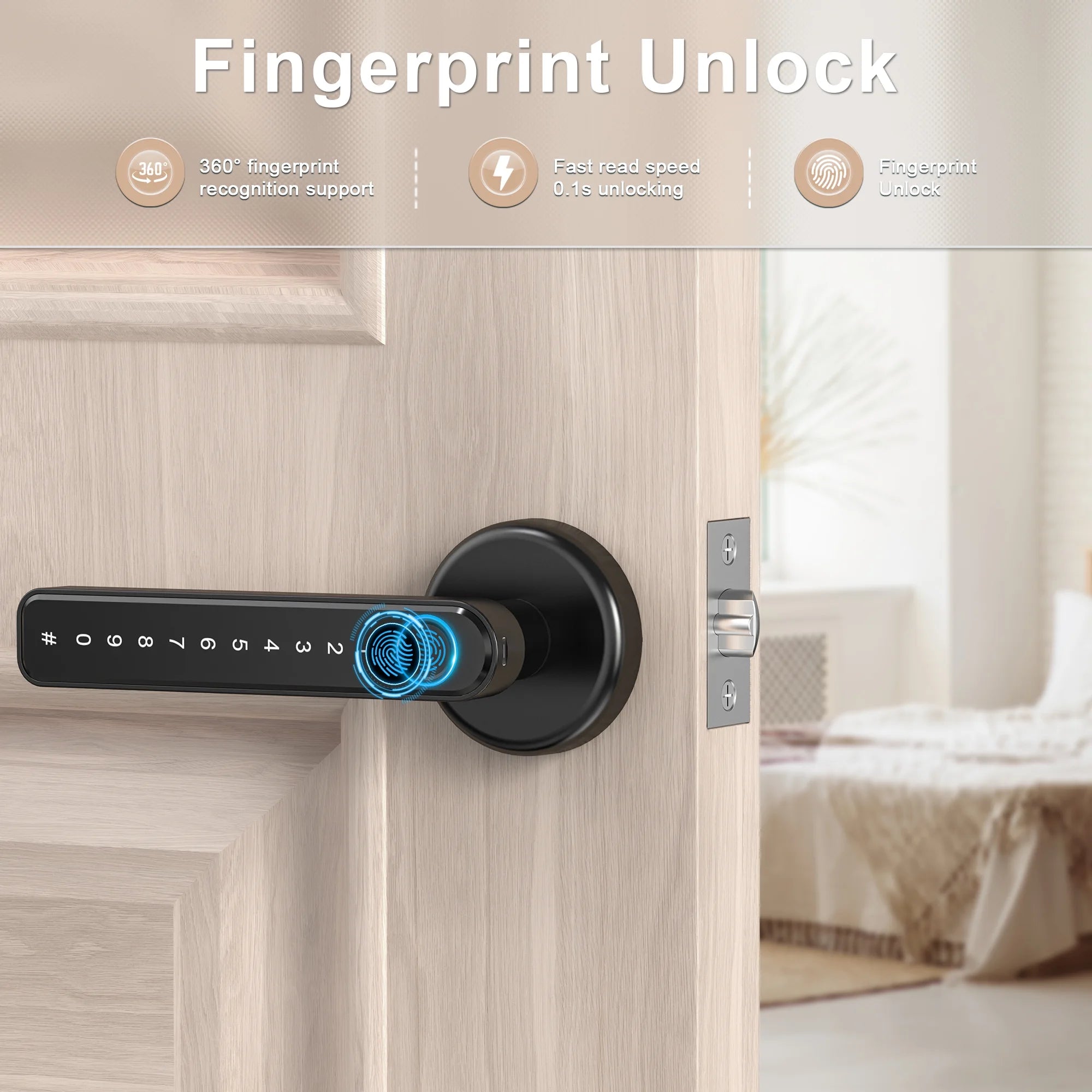 Keyless Entry Fingerprint Smart Door Lock with App and Backup Key