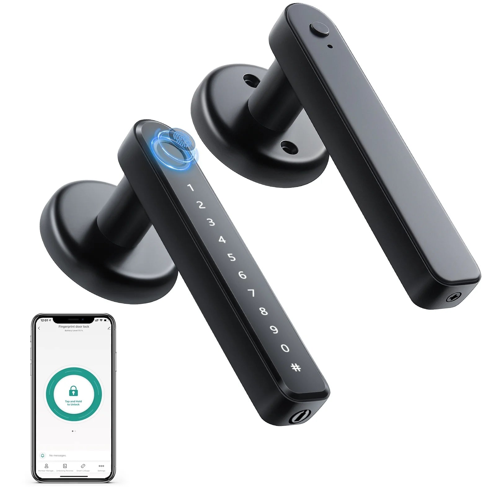 Keyless Entry Fingerprint Smart Door Lock with App and Backup Key