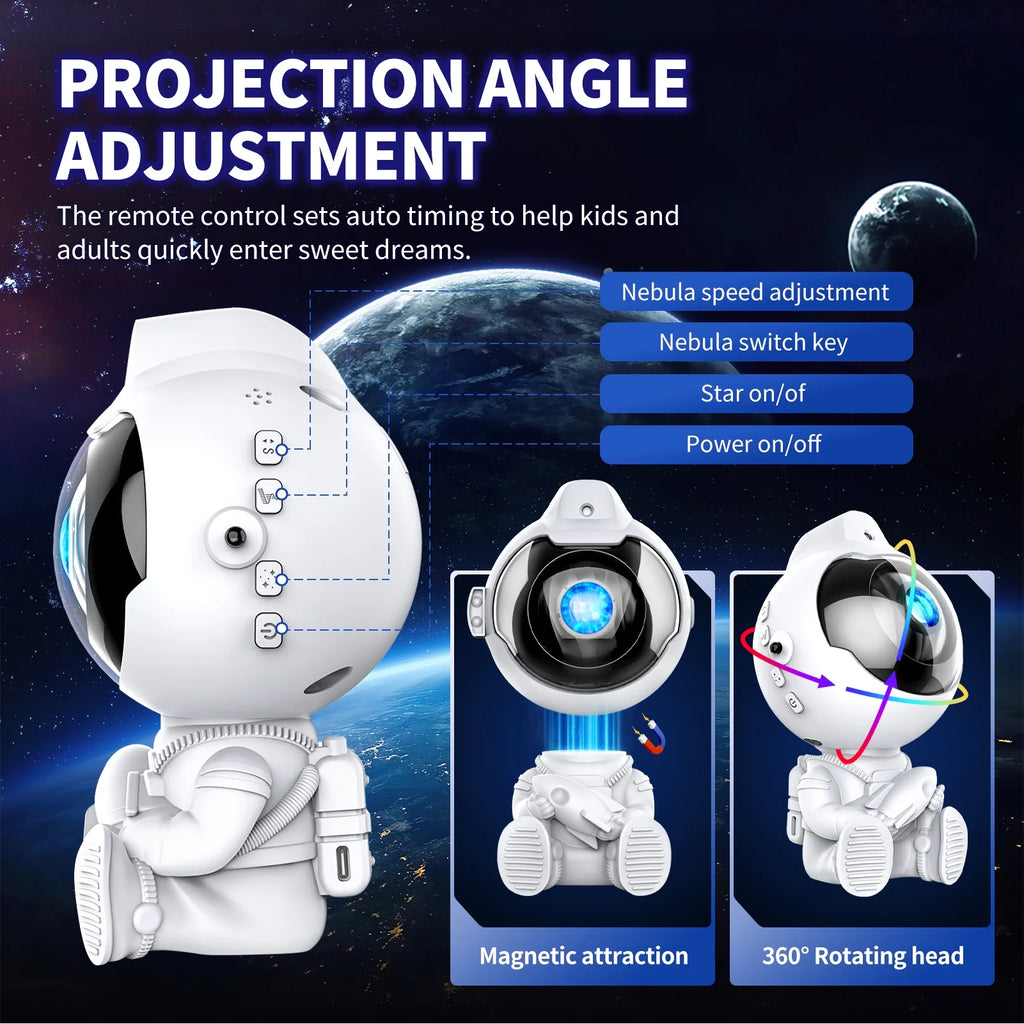 Astronaut Star Projector, Galaxy Ceiling Projector Starry Nebula Kids Night Light with Remote Control Timing & 360° Rotation Magnetic Head for Baby Home Bedroom Gaming Room Decor Christmas Party Decor