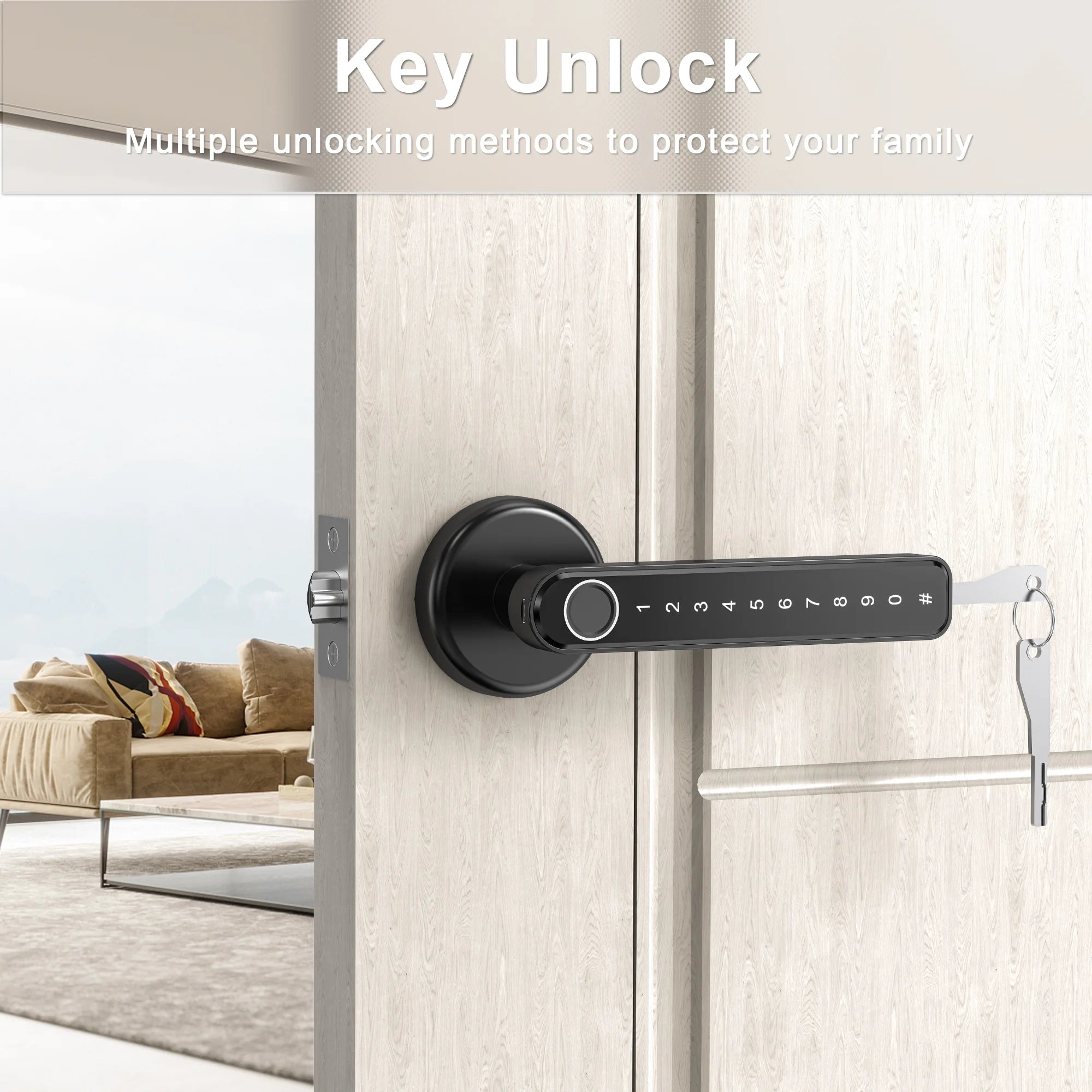 Keyless Entry Fingerprint Smart Door Lock with App and Backup Key