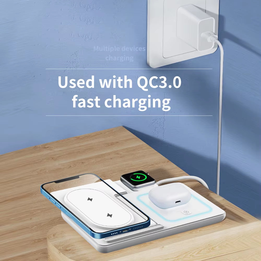3-In-1 Foldable Wireless Charging Station with Fast Charger for Iphone/Iwatch/Airpods Type-C Port Custom Logo OEM Wholesale